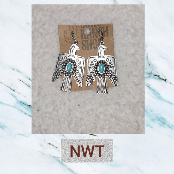 Jewelry - New Silver & Turquoise Earrings Native American Eagle